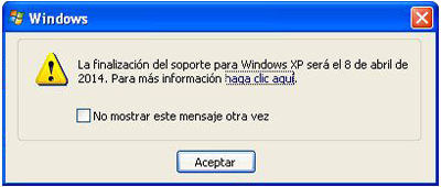 Fin de soporte de Windows XP-Mensaje